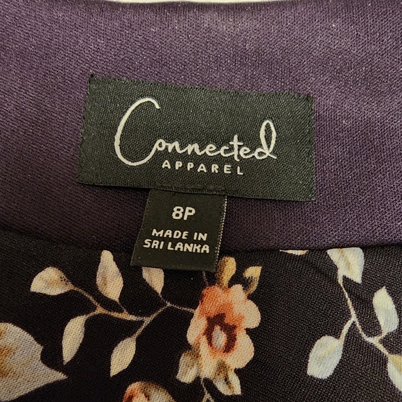 Connected Apparel Deep Pruple Faux Wrap Flroal Stretchy Dress Size 8P - Picture 15 of 15